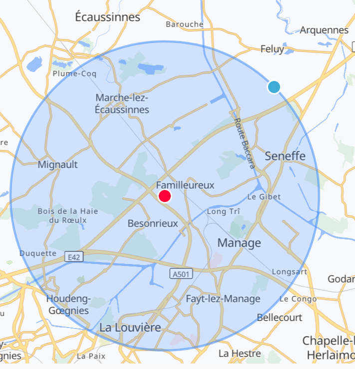 Zone d'intervention Harmoneo dans la région du Centre et Seneffe